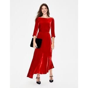 Boden Women's Red Velvet Silk Blend 3/4 Sleeve Asymmetrical Rebecca Dress Sz‎ 8